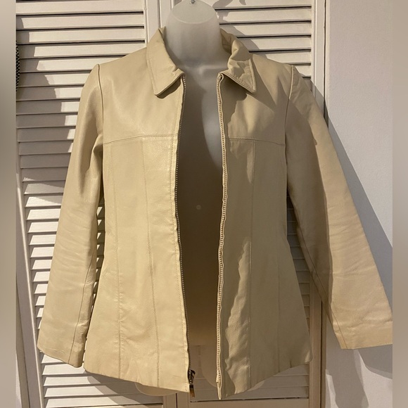 Cream Leather Jacket - Picture 5 of 12